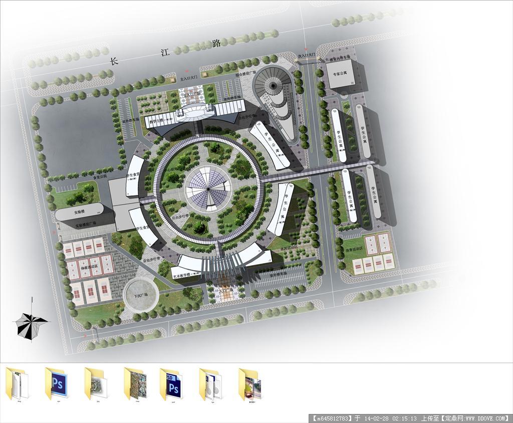 psd效果图全套源文件-某学校规划总图鸟瞰