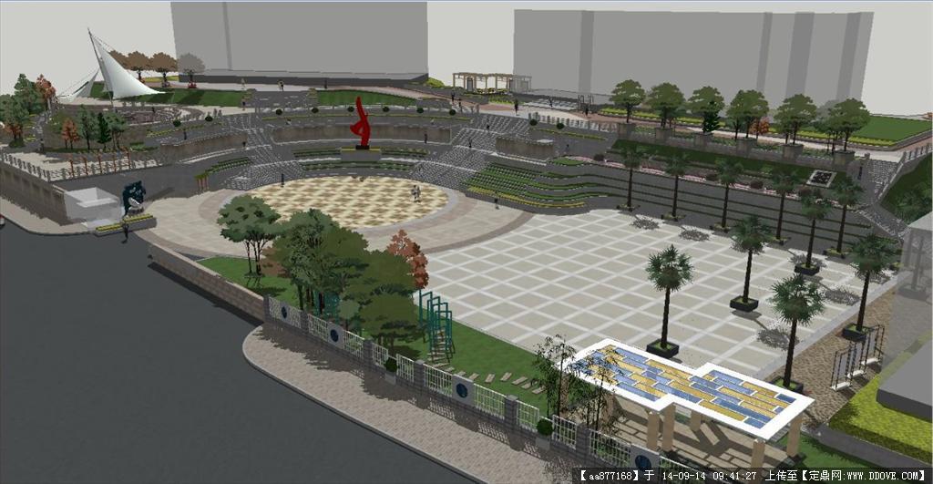 某艺校校园广场景观方案SU精细设计模型