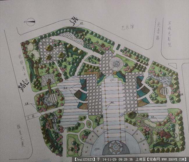 定鼎园林 园林效果图 手绘效果 原创市广场,多处高清详细铺装小游园