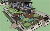 SU(草图大师)别墅精品模型 东南亚小别墅完整景观模型（非常值得下载）