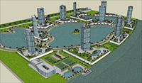 SU(草图大师)精品模型 带湖泊的城市商业区景观整体规划下载