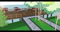 滨水长廊公园SU(草图大师)景观设计精品模型