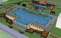 精细泰式酒店泳池景观设计Su极品模型