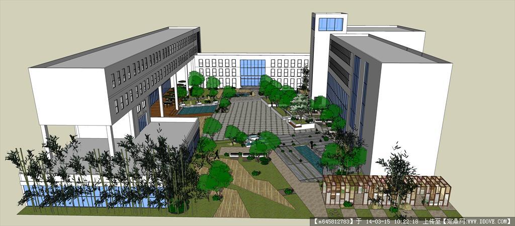 Sketch Up 精品模型---现代多层办公楼内庭院景观设计