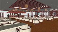 中式餐厅SU(草图大师)精致设计模型