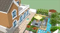 一个完整别墅庭院景观SU(草图大师)精致设计模型