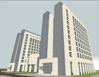 新中式高层办公大厦SU(草图大师)细致设计模型