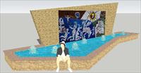 地中海式水景墙SU(草图大师)精细设计模型