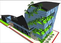 智能绿色办公写字楼建筑SU(草图大师)细致设计模型