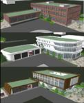 三个公交站办公楼方案SU细致设计模型 公共建筑su草图大师模型