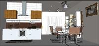 厨房与餐厅室内装修装潢方案SU草图大师细致设计模型