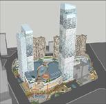 大型商业+住宅综合体建筑规划SU草图大师细致设计模型