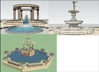 三个欧式雕塑喷泉景观设计SU(草图大师)精细模型