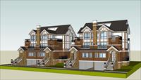 超低价双拼英式住宅建筑规划设计方案SU(草图大师)模型