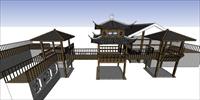 中国古建连廊和亭子园林景观设计SU(草图大师)模型