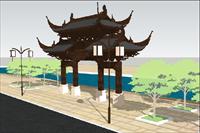 扬州东关古渡牌坊园林景观设计SU(草图大师)精致设计模型