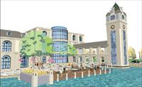滨湖沿街商业建筑设计方案SU(草图大师)精致设计模型