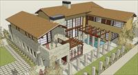 大型中式别墅建筑设计方案SU(草图大师)精致设计模型