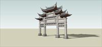 SU(草图大师)古建牌坊建筑设计方案模型