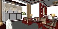 新中式客厅装潢方案SU(草图大师)精细设计模型
