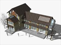 超精细中式别墅建筑设计方案SU(草图大师)模型