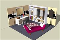 住宅户型装修方案精品SU(草图大师)室内方案模型家具卧室模型