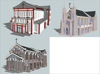 3个风格婚庆广场教堂精细SU(草图大师)设计模型