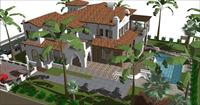 地中海风格家庭酒店建筑方案SU(草图大师)精致设计模型