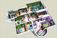 欧式户型室内家装方案精细SU(草图大师)设计模型