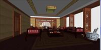 中式客厅装饰方案SU(草图大师)精细设计模型