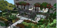 新中式别墅庭院花园SU(草图大师)精细设计模型
