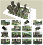高层居住区完整建筑及景观精细SU(草图大师)模型