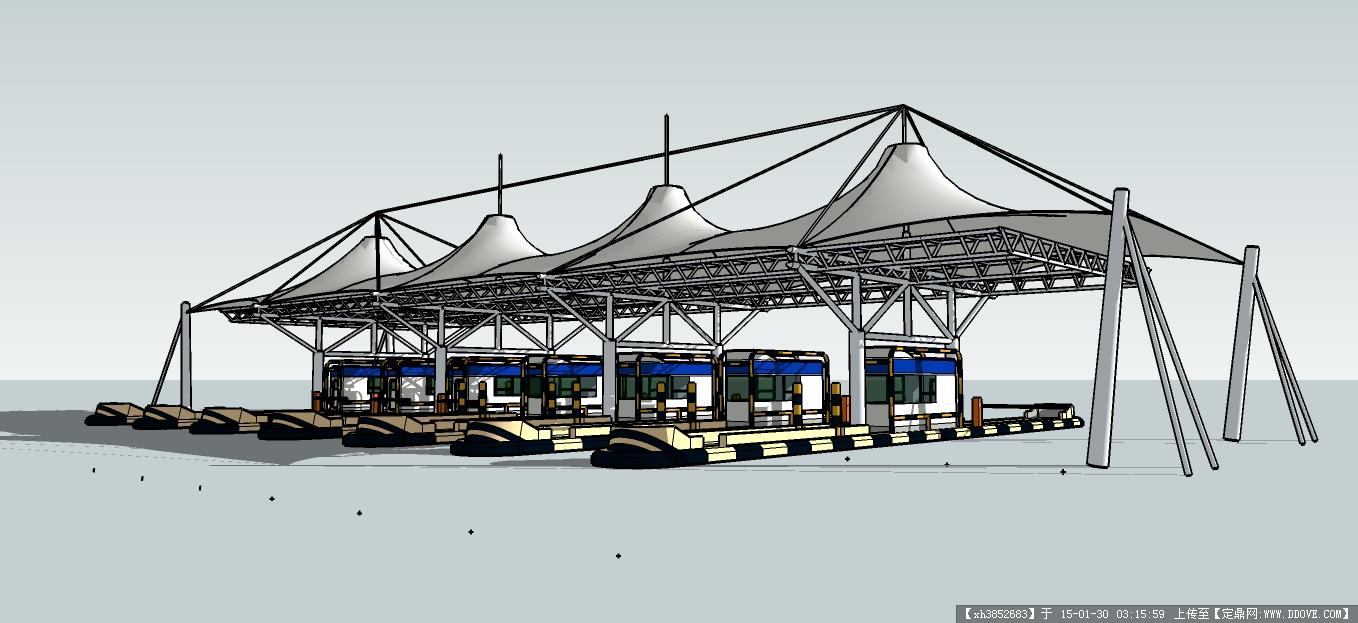 高速收费站建筑设计方案SU(草图大师)精细模型