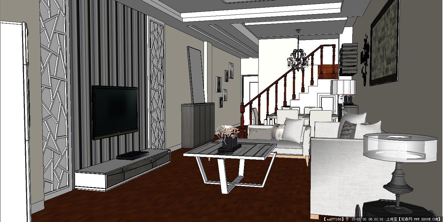 一个单身公寓装潢方案SU(草图大师)精致设计模型