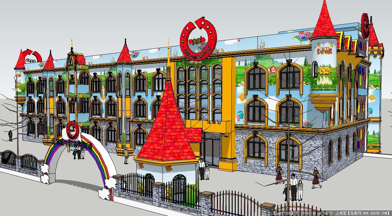 欧式小区配套幼儿园建筑SU(草图大师)精致设计模型